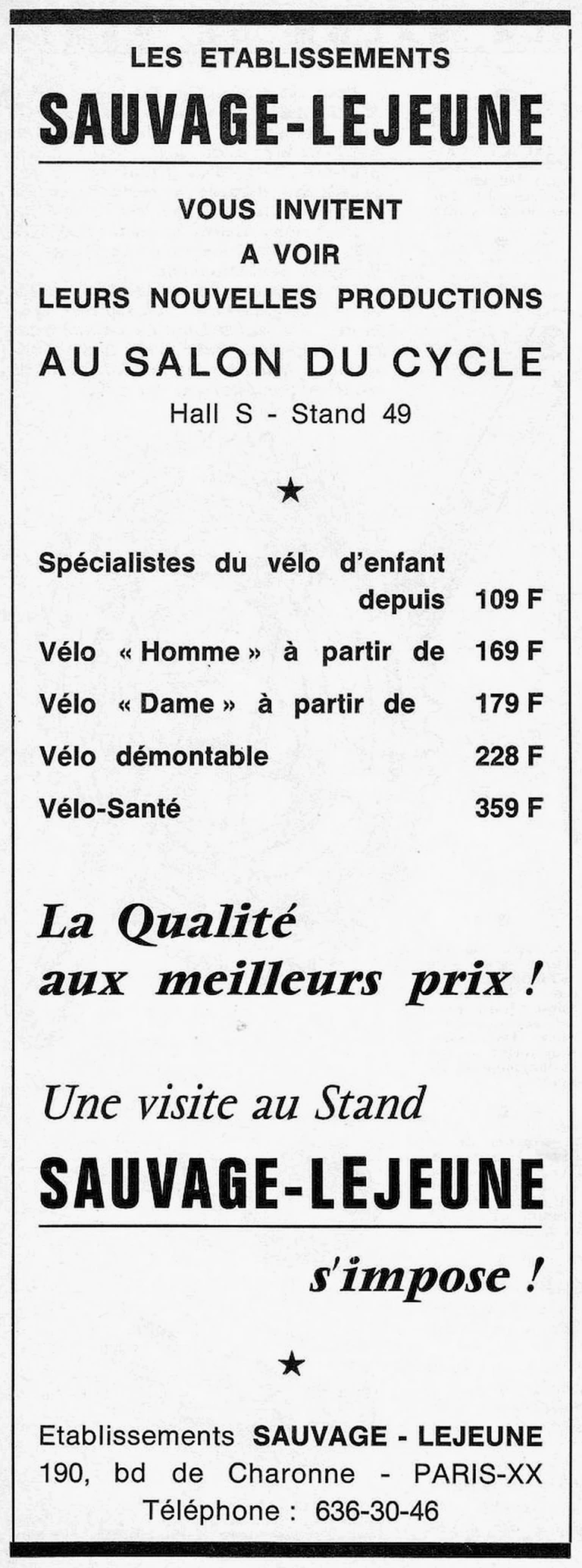 Sauvage-Lejeune 1966 Advertisement — New Productions at the Salon — page 1 of 1