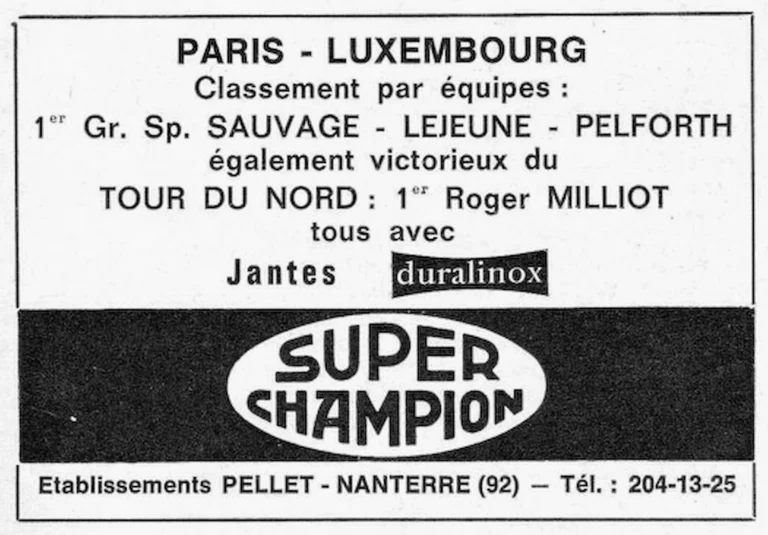 Super Champion 1966 Advertisement — Paris-Luxembourg on Duralinox Rims — page 1 of 1