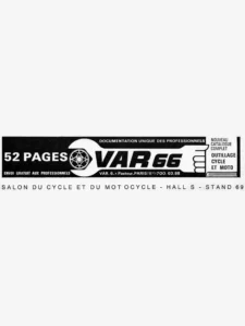 VAR advertisement from Le Cycle, October 1966: a white wrench across a black band lettered VAR 66, announcing a free 52-page tool catalog.
