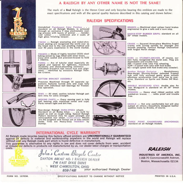 Raleigh 1967 Catalog — The World's Finest Bicycles Made in England (United States) — page 8 of 8