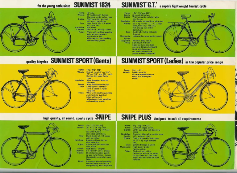 Sun 1970 Catalog — Lightweight Bicycles for the Enthusiast: the Sunmist, Snipe, Chris Barber Ten, Cresta and Mass Start Professional — page 2 of 5
