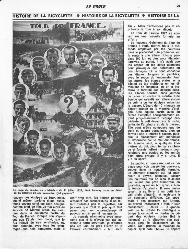 1927, mon premier Tour de France, the Memories of André Leducq — Le Cycle, May 1971 — page 2 of 3