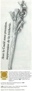 ESGE advertisement from Le Cycle, May 1971, page 14: a die-cast kickstand photographed in a twist of newspaper, with the ESGE roundel below.