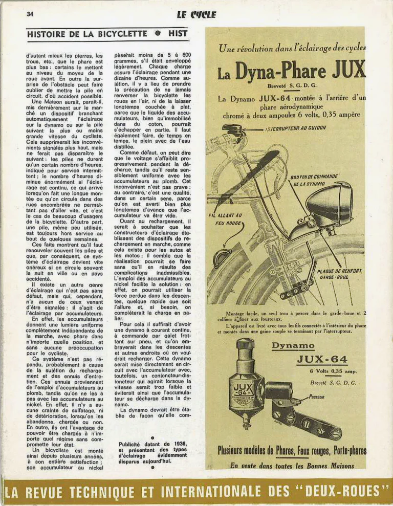 Histoire de la Bicyclette, l'Éclairage — Le Cycle, May 1971 — page 2 of 4