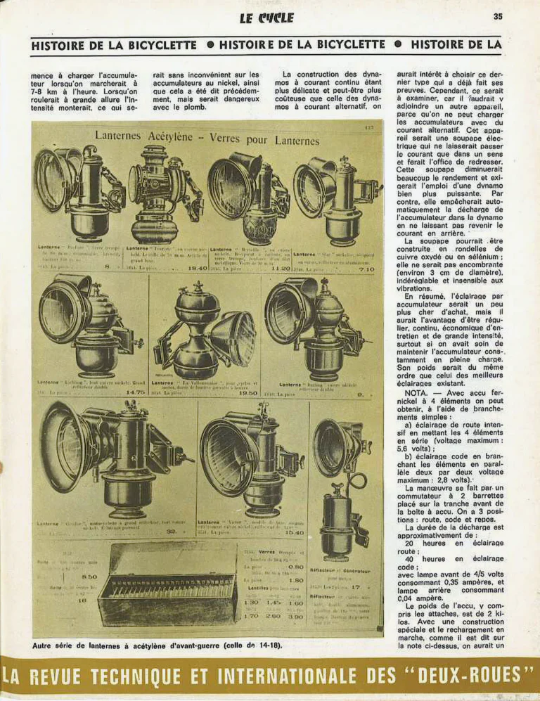 Histoire de la Bicyclette, l'Éclairage — Le Cycle, May 1971 — page 3 of 4