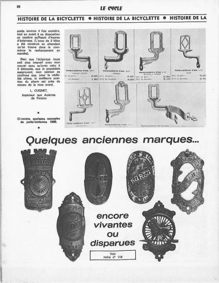 Histoire de la Bicyclette, l'Éclairage — Le Cycle, May 1971 — page 4 of 4
