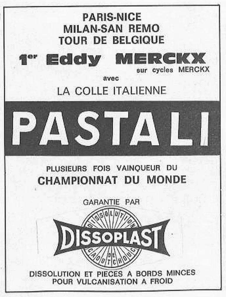 Pastali 1971 Advertisement — Eddy Merckx's Italian Tubular Cement — page 1 of 1