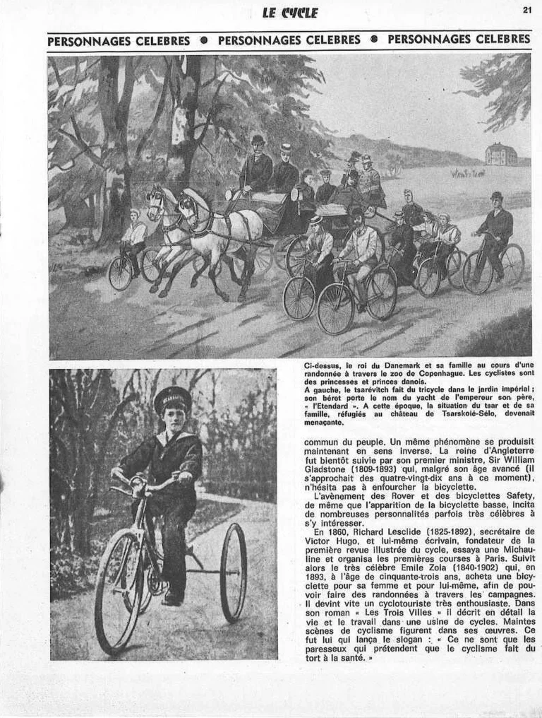Personnages célèbres, amis et propagateurs de la bicyclette — Le Cycle, May 1971, after F. K. Mathys — page 4 of 6