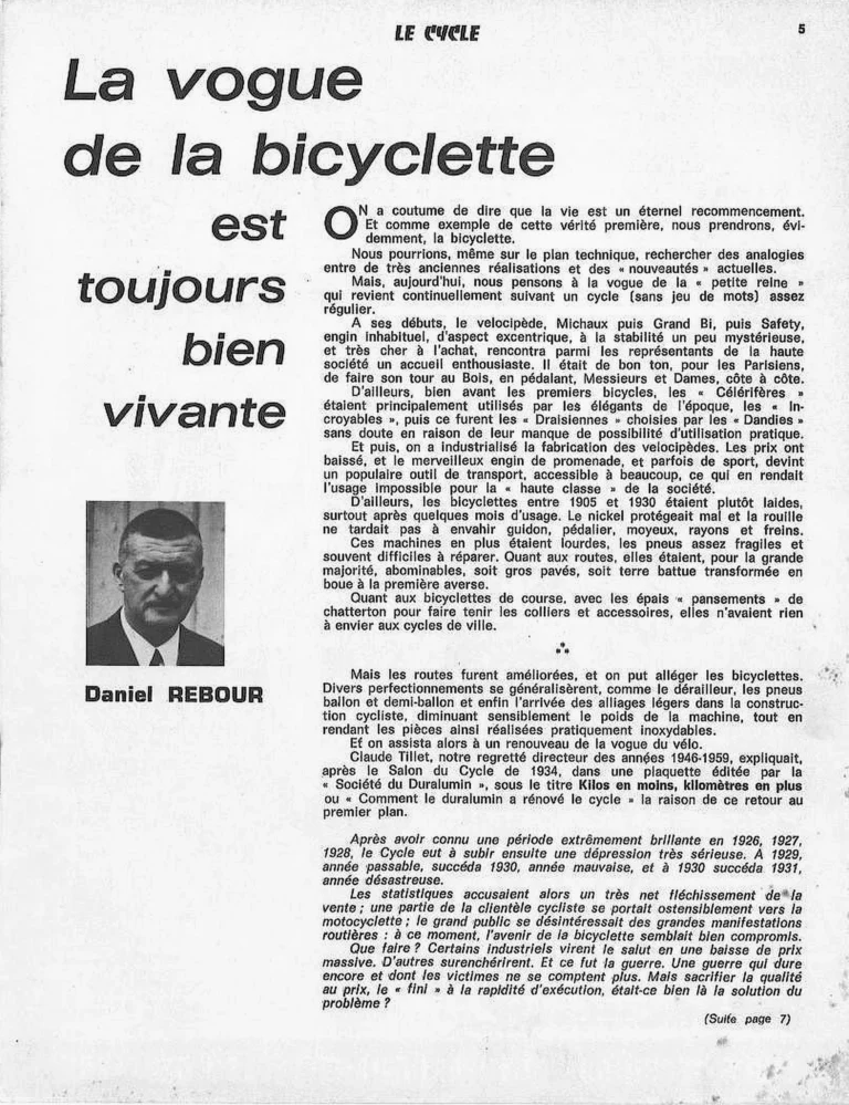 La vogue de la bicyclette est toujours bien vivante — Le Cycle, May 1971, by Daniel Rebour — page 1 of 2