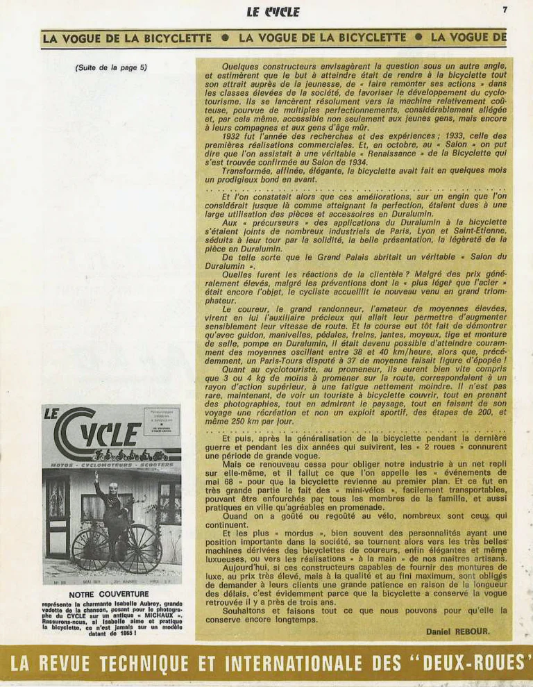 La vogue de la bicyclette est toujours bien vivante — Le Cycle, May 1971, by Daniel Rebour — page 2 of 2