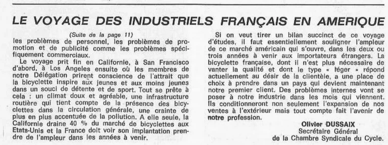 Après le voyage d'études des industriels français en Amérique du Nord — Le Cycle, May 1971, by Olivier Dussaix — page 2 of 2