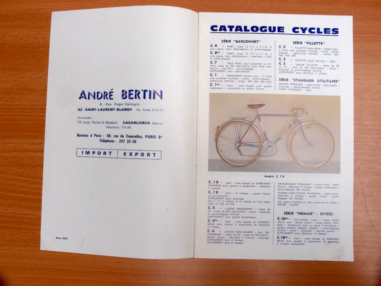 André Bertin March 1972 Catalog — Catalogue Cycles, the Bertin Range from Children's and Ladies' Bicycles to Touring, Racing and Folding Models — page 2 of 6