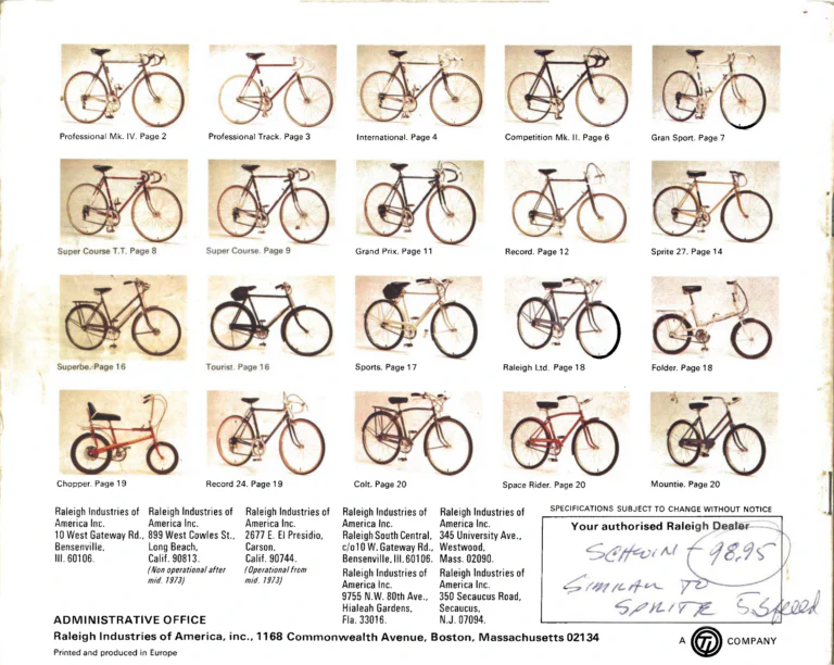 Raleigh 1973 Catalog — Professional Mk. IV to Super Course (United States) — page 11 of 11