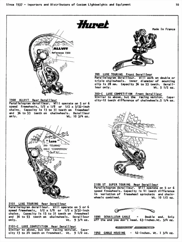 Gene Portuesi's Cyclo-pedia 1974, Eleventh Edition (7 Pages) — How to Order, Huret Derailleurs, Spécialités TA and Idéale Saddles — page 3 of 7