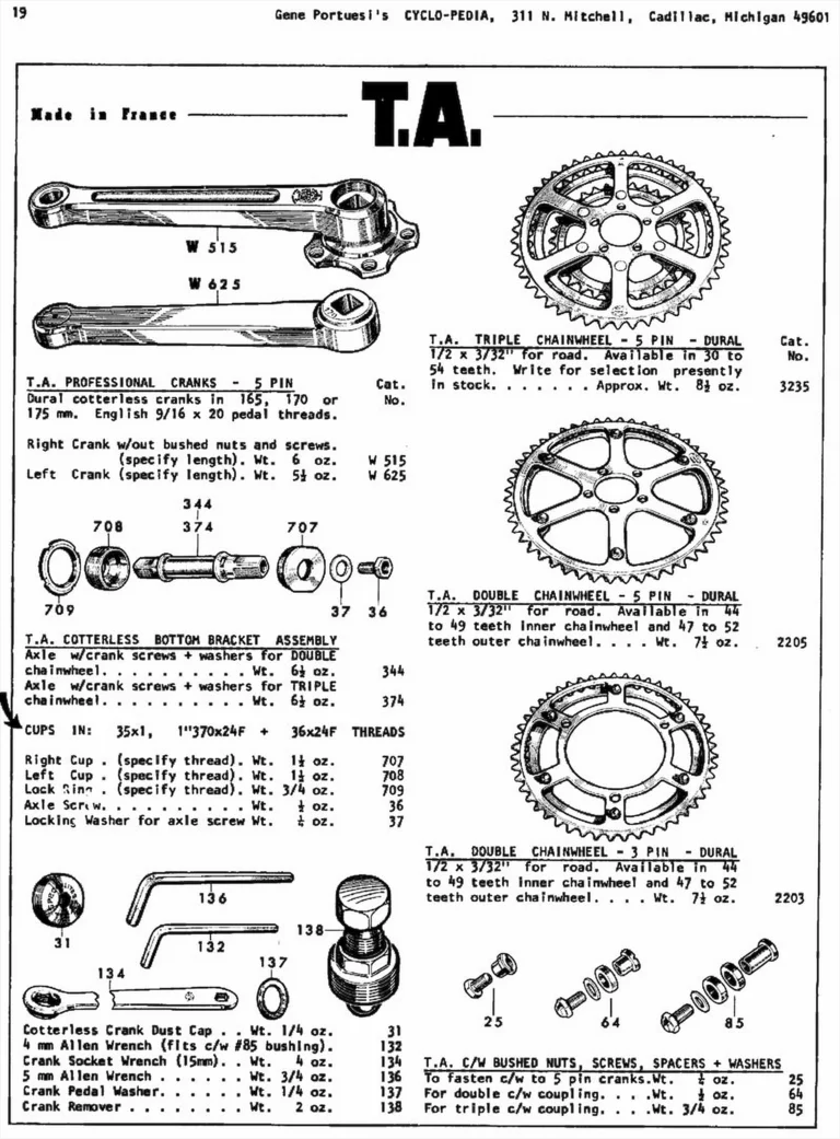 Gene Portuesi's Cyclo-pedia 1974, Eleventh Edition (7 Pages) — How to Order, Huret Derailleurs, Spécialités TA and Idéale Saddles — page 4 of 7