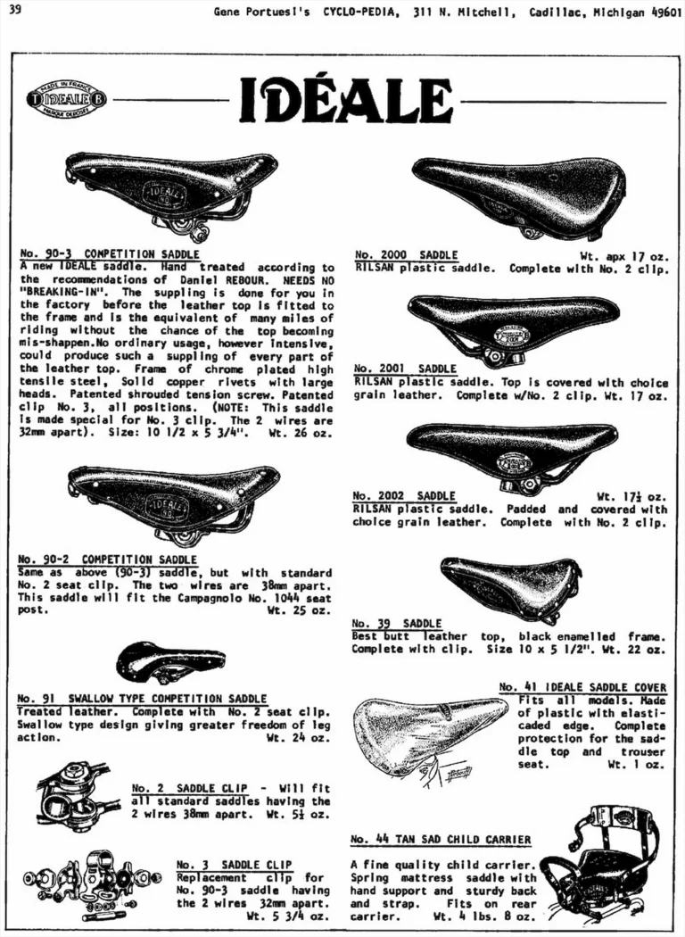 Gene Portuesi's Cyclo-pedia 1974, Eleventh Edition (7 Pages) — How to Order, Huret Derailleurs, Spécialités TA and Idéale Saddles — page 7 of 7