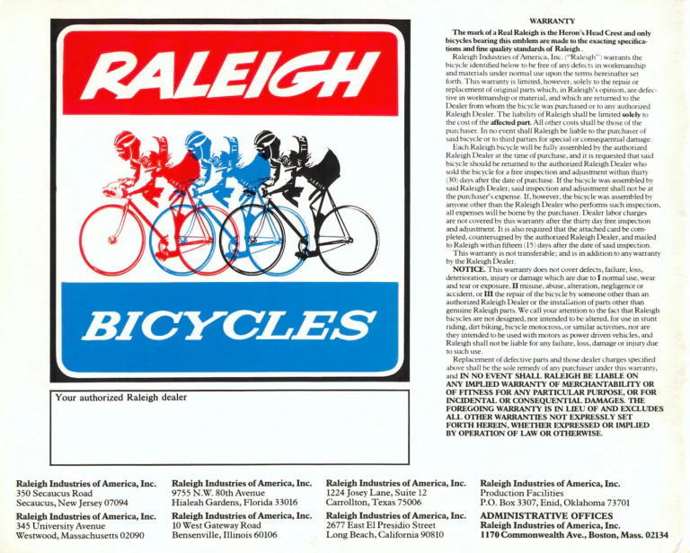 Raleigh 1975 Catalog — Lightweight Bicycles (United States) — page 24 of 24
