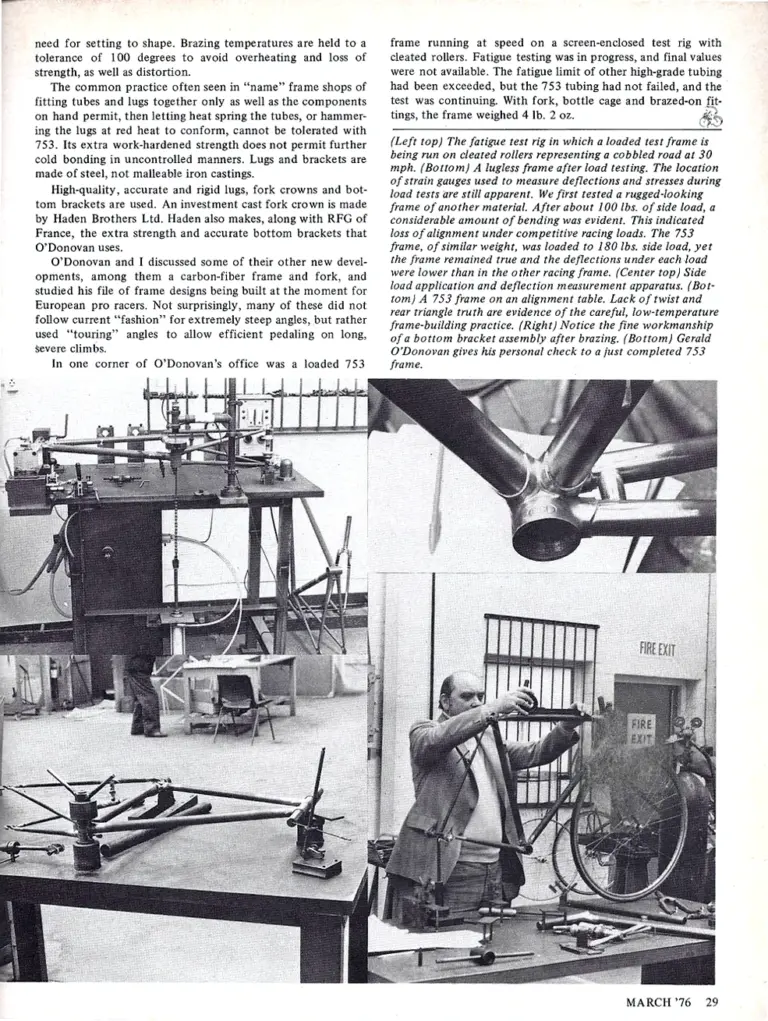 Better than 531? Reynolds 753 — Bicycling!, March 1976, by Fred DeLong — page 2 of 2