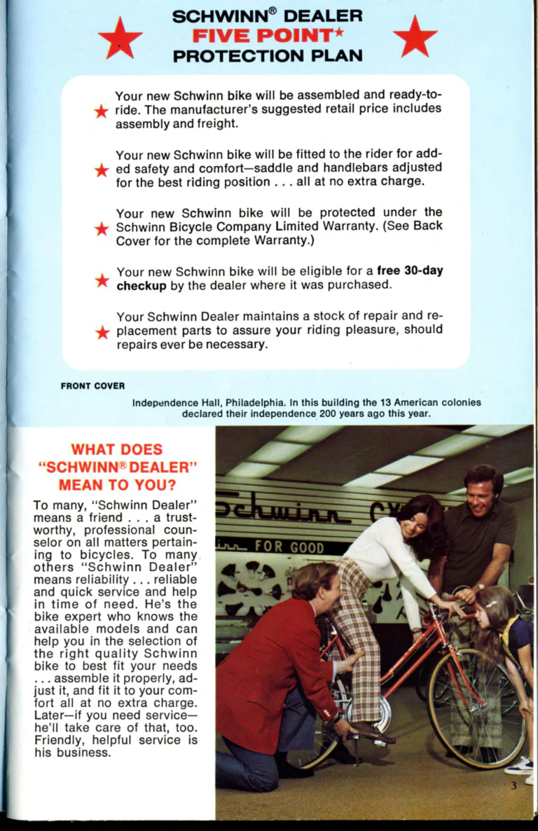 Schwinn 1976 Catalog — Cycling America: Paramount, Lightweight, Sting-Ray and Junior Bicycles, Parts and Accessories, with the Price List — page 3 of 64