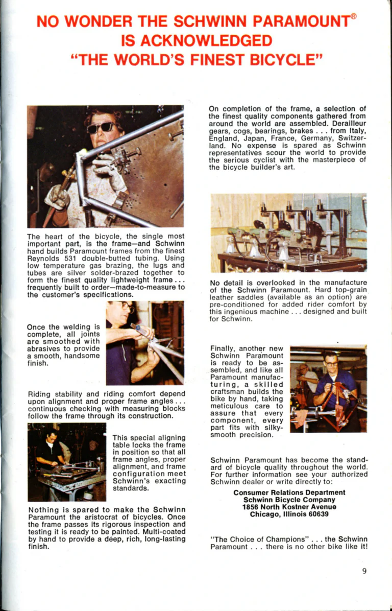 Schwinn 1976 Catalog — Cycling America: Paramount, Lightweight, Sting-Ray and Junior Bicycles, Parts and Accessories, with the Price List — page 9 of 64