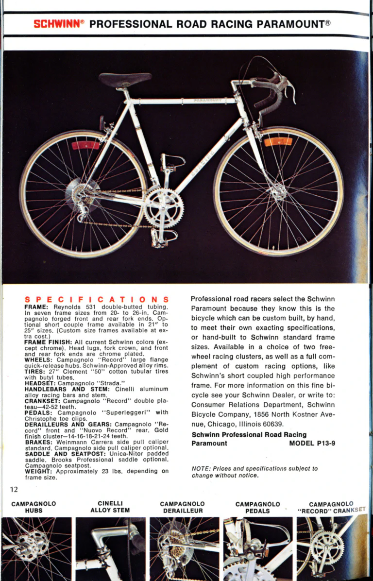 Schwinn 1976 Catalog — Cycling America: Paramount, Lightweight, Sting-Ray and Junior Bicycles, Parts and Accessories, with the Price List — page 12 of 64