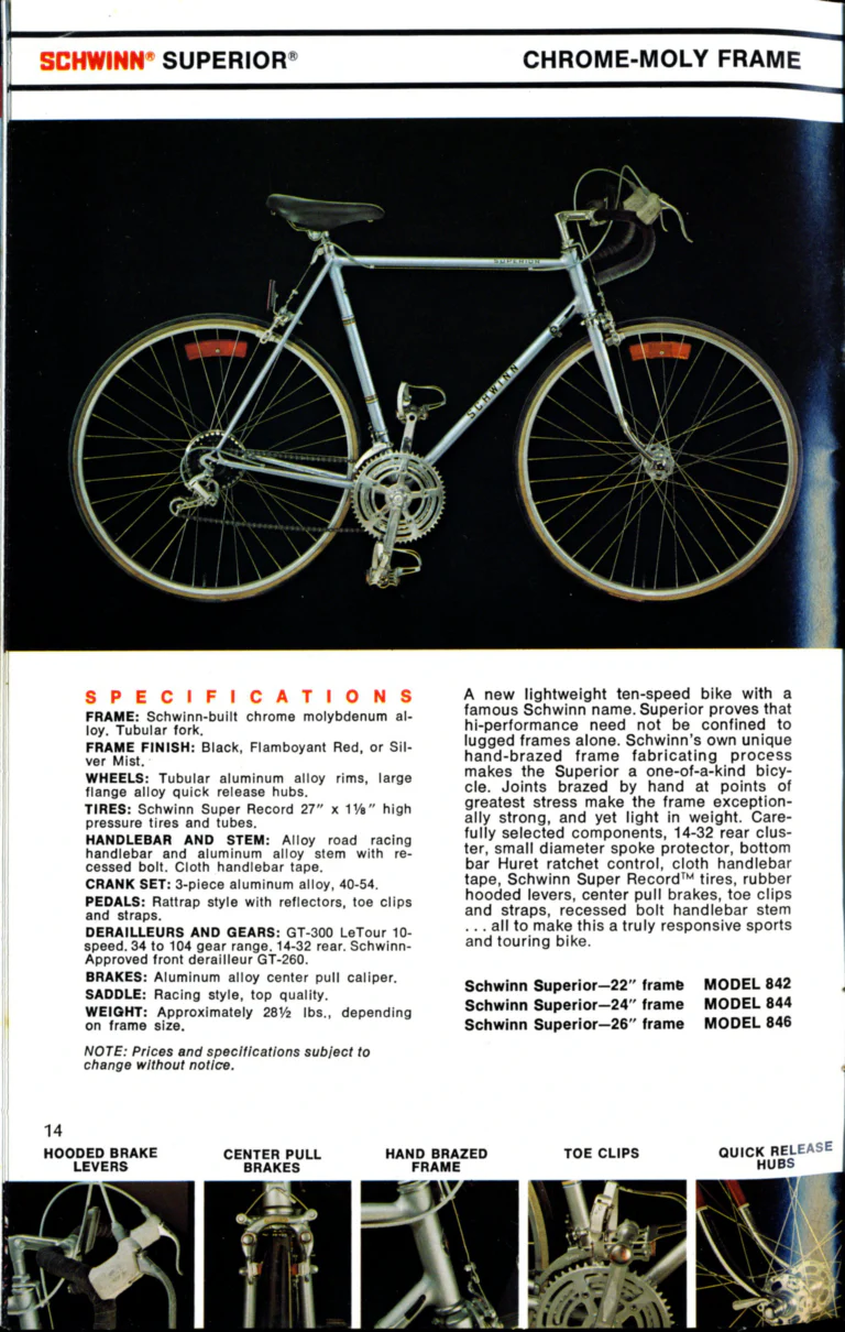 Schwinn 1976 Catalog — Cycling America: Paramount, Lightweight, Sting-Ray and Junior Bicycles, Parts and Accessories, with the Price List — page 14 of 64