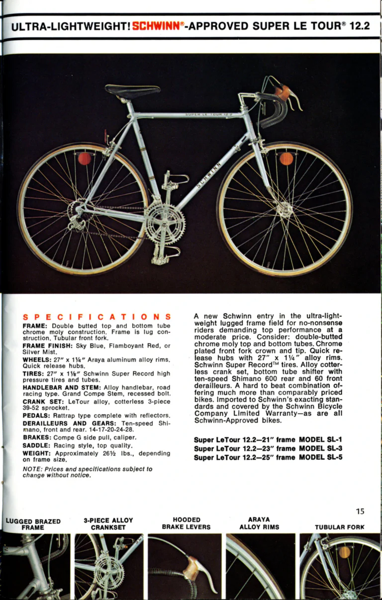 Schwinn 1976 Catalog — Cycling America: Paramount, Lightweight, Sting-Ray and Junior Bicycles, Parts and Accessories, with the Price List — page 15 of 64
