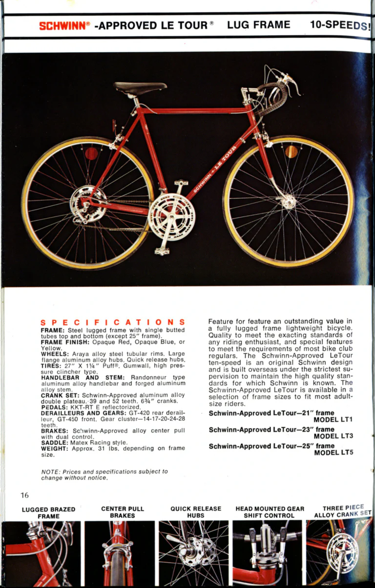 Schwinn 1976 Catalog — Cycling America: Paramount, Lightweight, Sting-Ray and Junior Bicycles, Parts and Accessories, with the Price List — page 16 of 64