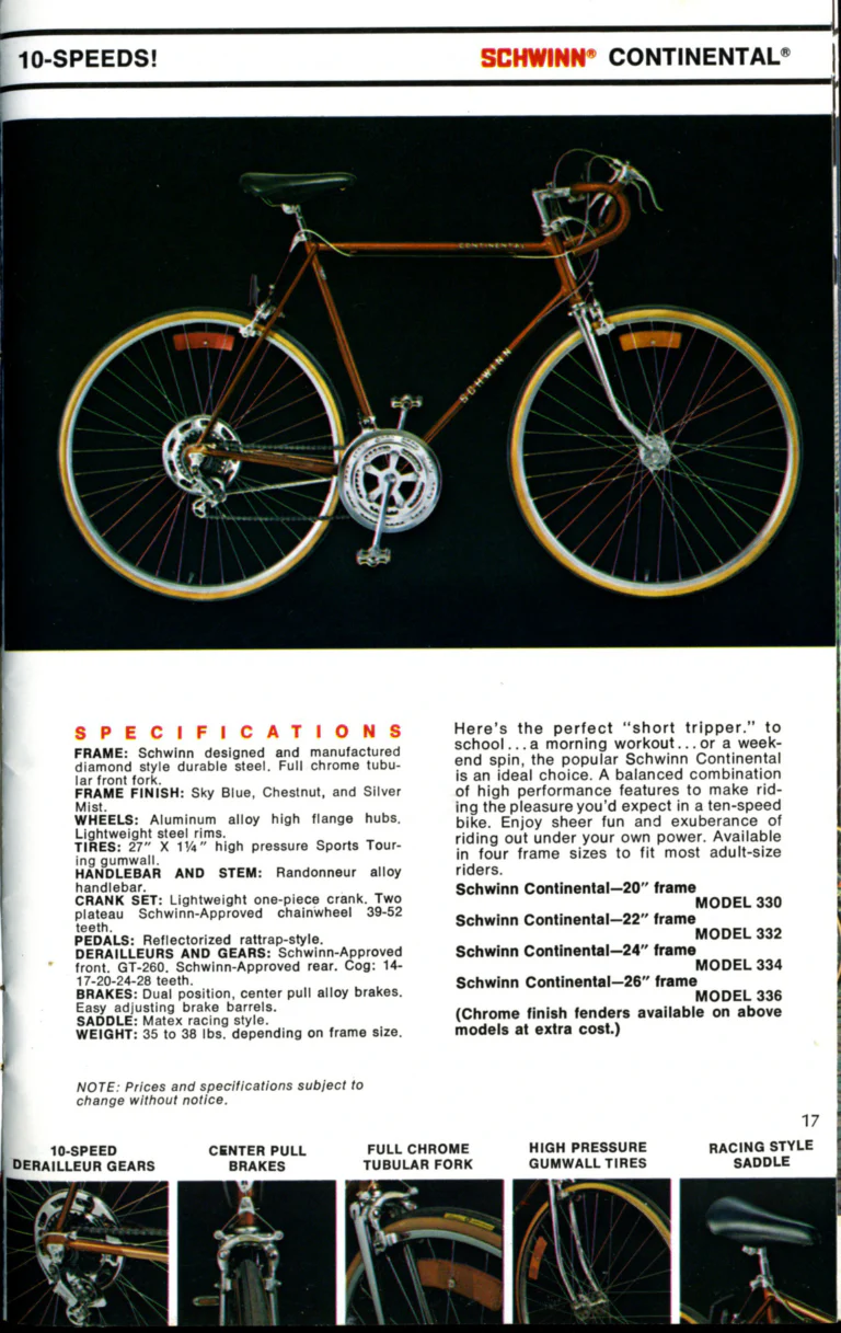 Schwinn 1976 Catalog — Cycling America: Paramount, Lightweight, Sting-Ray and Junior Bicycles, Parts and Accessories, with the Price List — page 17 of 64