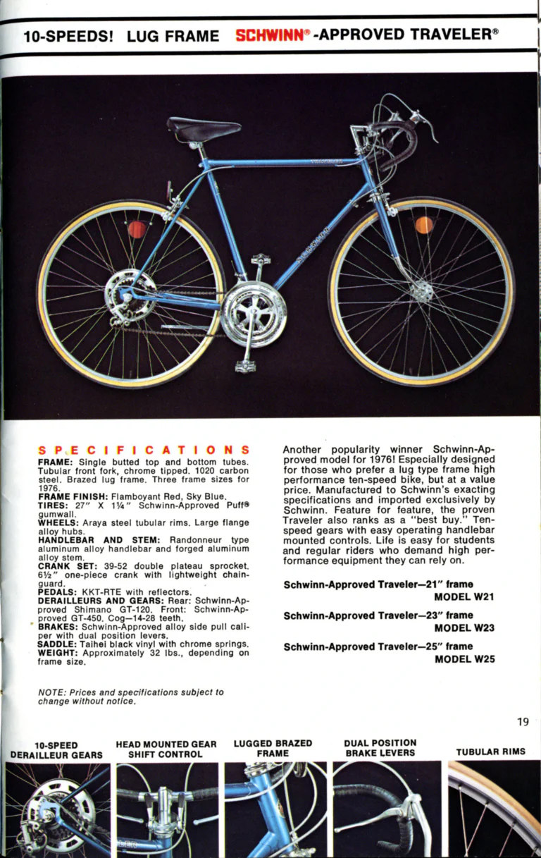 Schwinn 1976 Catalog — Cycling America: Paramount, Lightweight, Sting-Ray and Junior Bicycles, Parts and Accessories, with the Price List — page 19 of 64