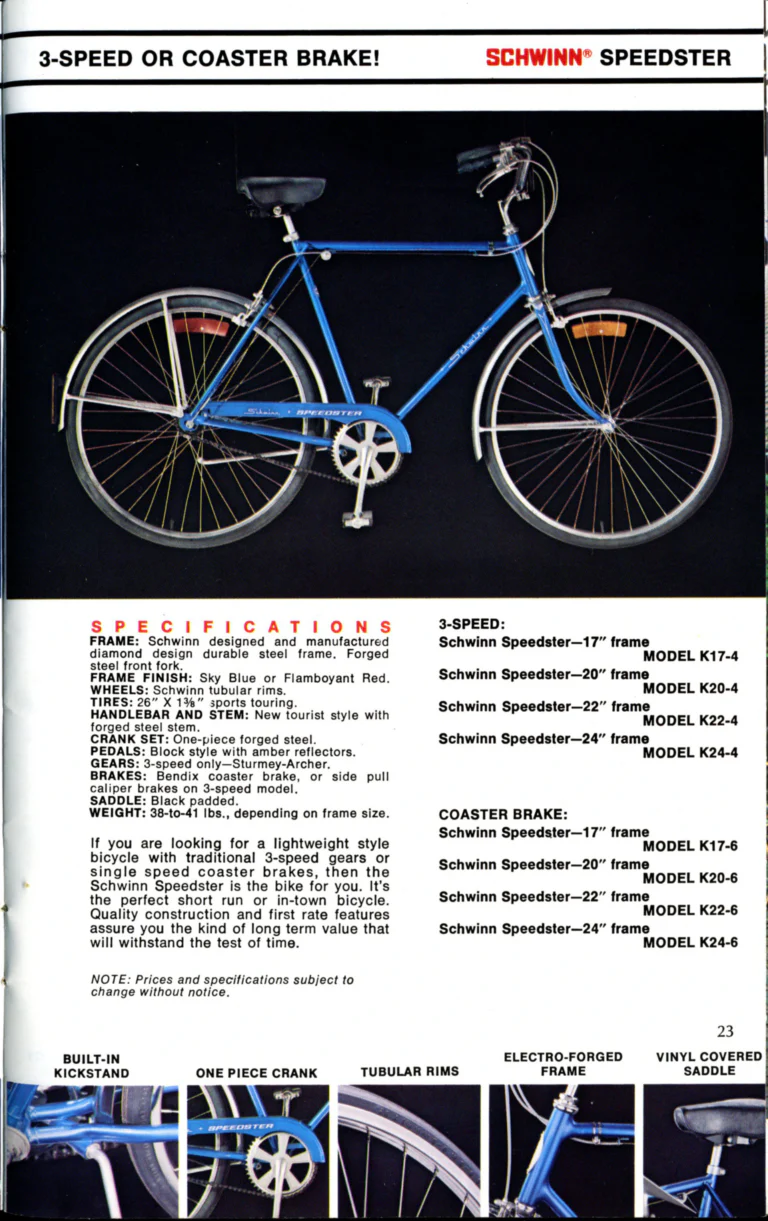 Schwinn 1976 Catalog — Cycling America: Paramount, Lightweight, Sting-Ray and Junior Bicycles, Parts and Accessories, with the Price List — page 23 of 64