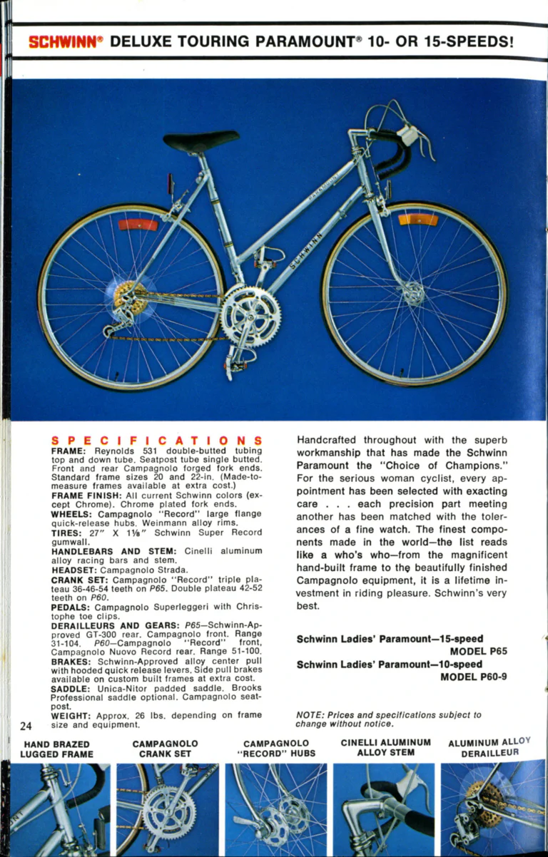 Schwinn 1976 Catalog — Cycling America: Paramount, Lightweight, Sting-Ray and Junior Bicycles, Parts and Accessories, with the Price List — page 24 of 64