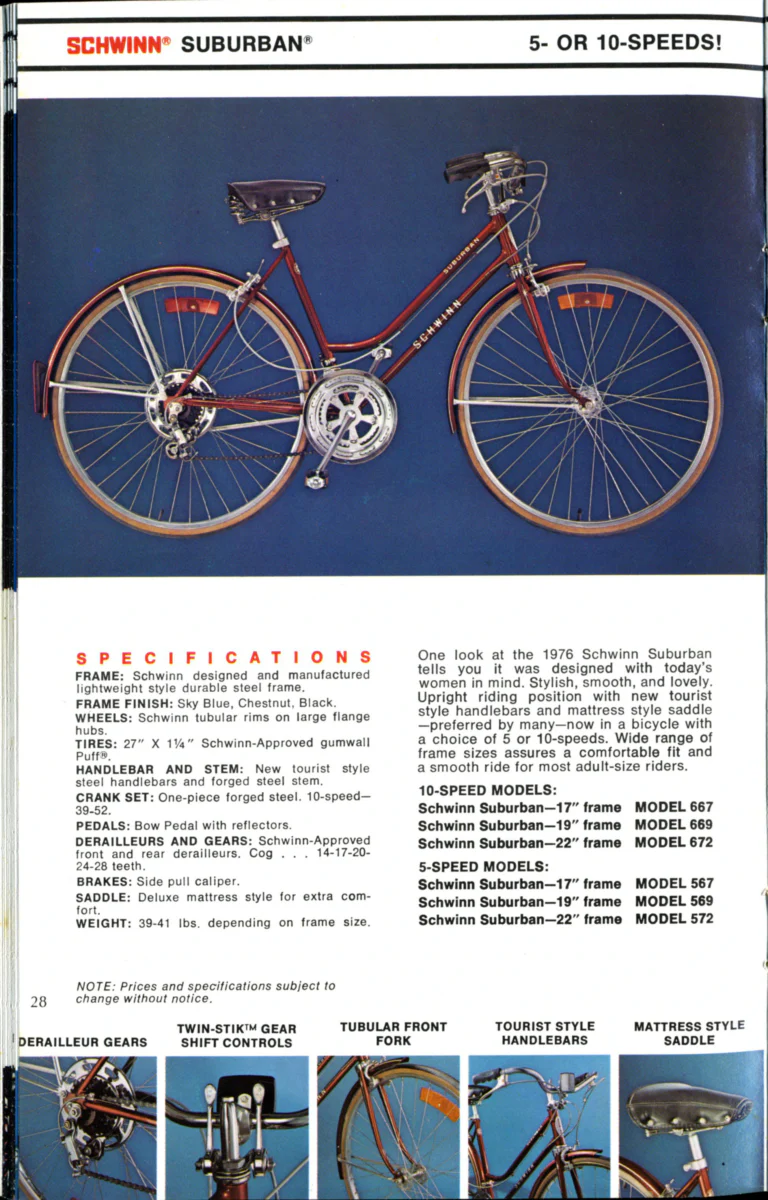 Schwinn 1976 Catalog — Cycling America: Paramount, Lightweight, Sting-Ray and Junior Bicycles, Parts and Accessories, with the Price List — page 28 of 64