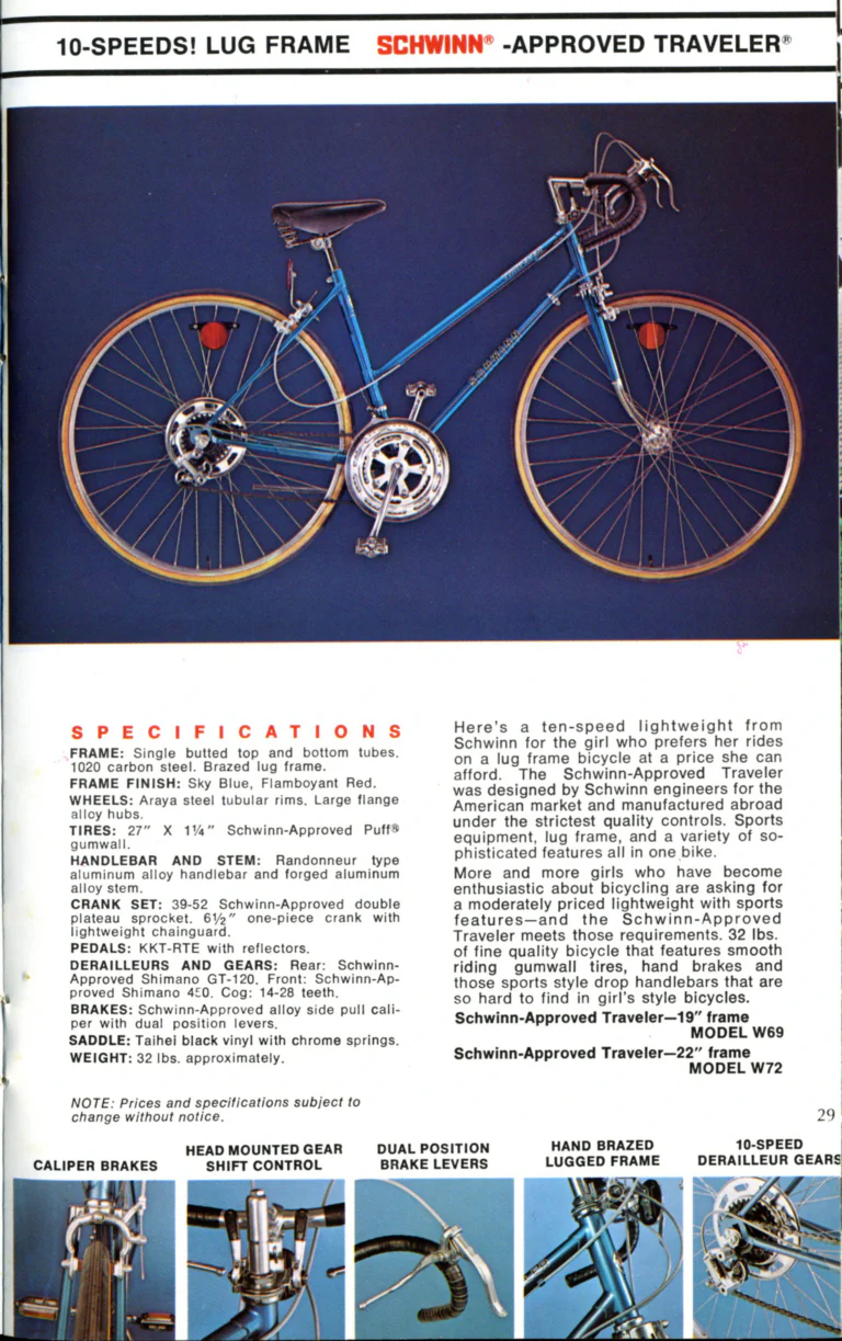 Schwinn 1976 Catalog — Cycling America: Paramount, Lightweight, Sting-Ray and Junior Bicycles, Parts and Accessories, with the Price List — page 29 of 64