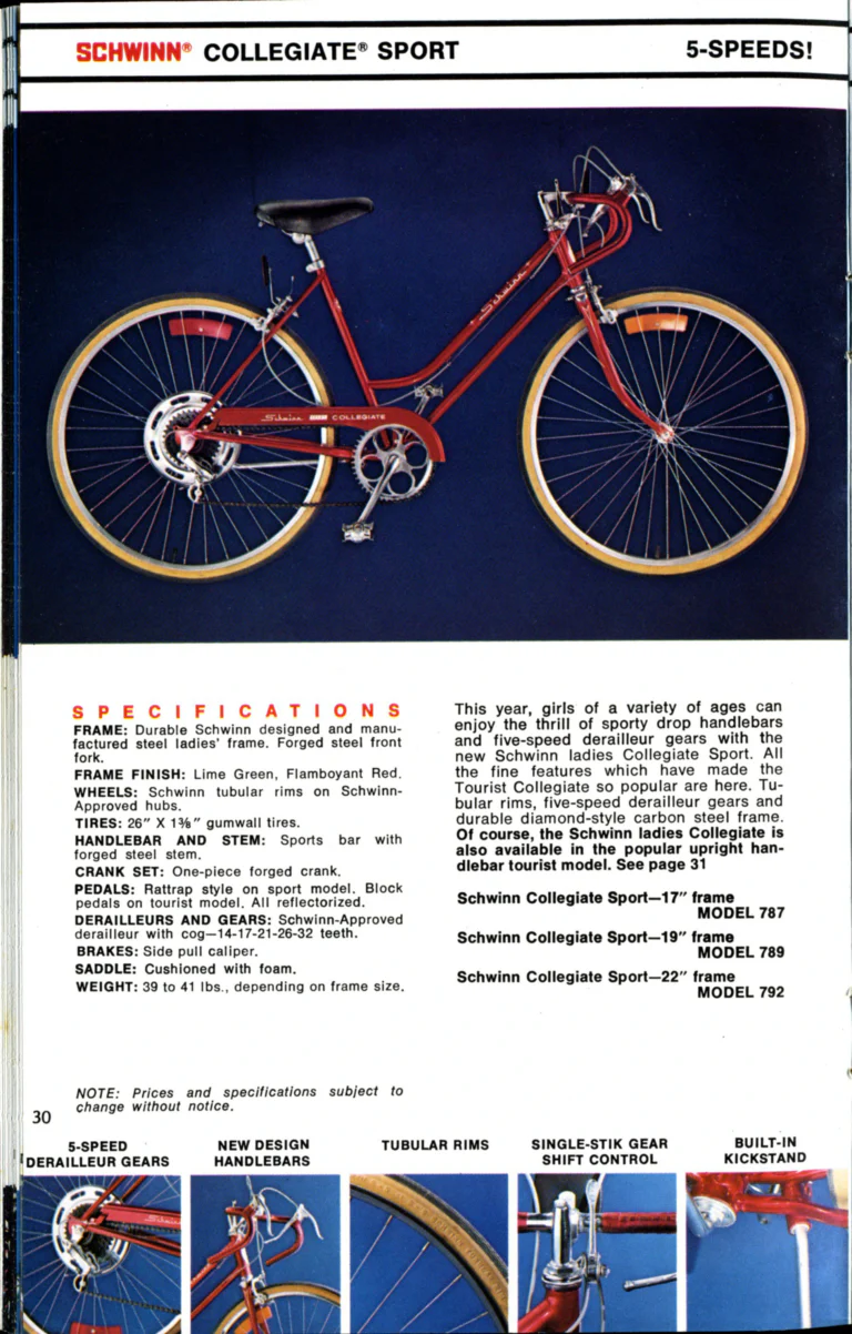 Schwinn 1976 Catalog — Cycling America: Paramount, Lightweight, Sting-Ray and Junior Bicycles, Parts and Accessories, with the Price List — page 30 of 64