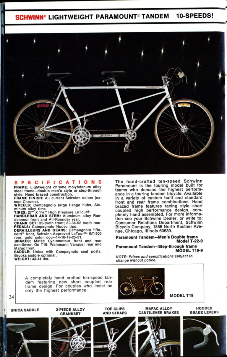 Schwinn 1976 Catalog — Cycling America: Paramount, Lightweight, Sting-Ray and Junior Bicycles, Parts and Accessories, with the Price List — page 34 of 64