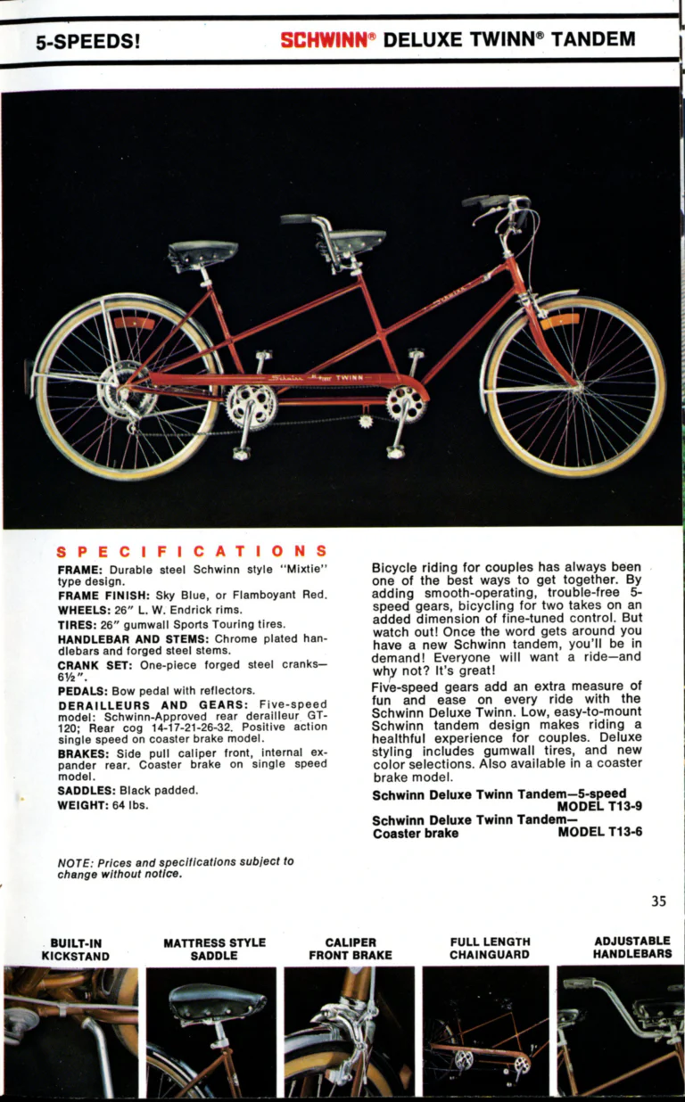 Schwinn 1976 Catalog — Cycling America: Paramount, Lightweight, Sting-Ray and Junior Bicycles, Parts and Accessories, with the Price List — page 35 of 64