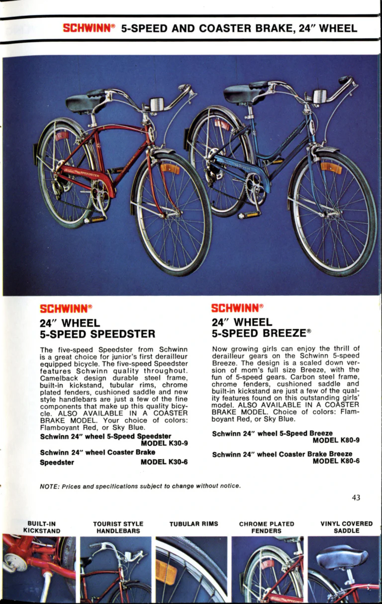 Schwinn 1976 Catalog — Cycling America: Paramount, Lightweight, Sting-Ray and Junior Bicycles, Parts and Accessories, with the Price List — page 43 of 64