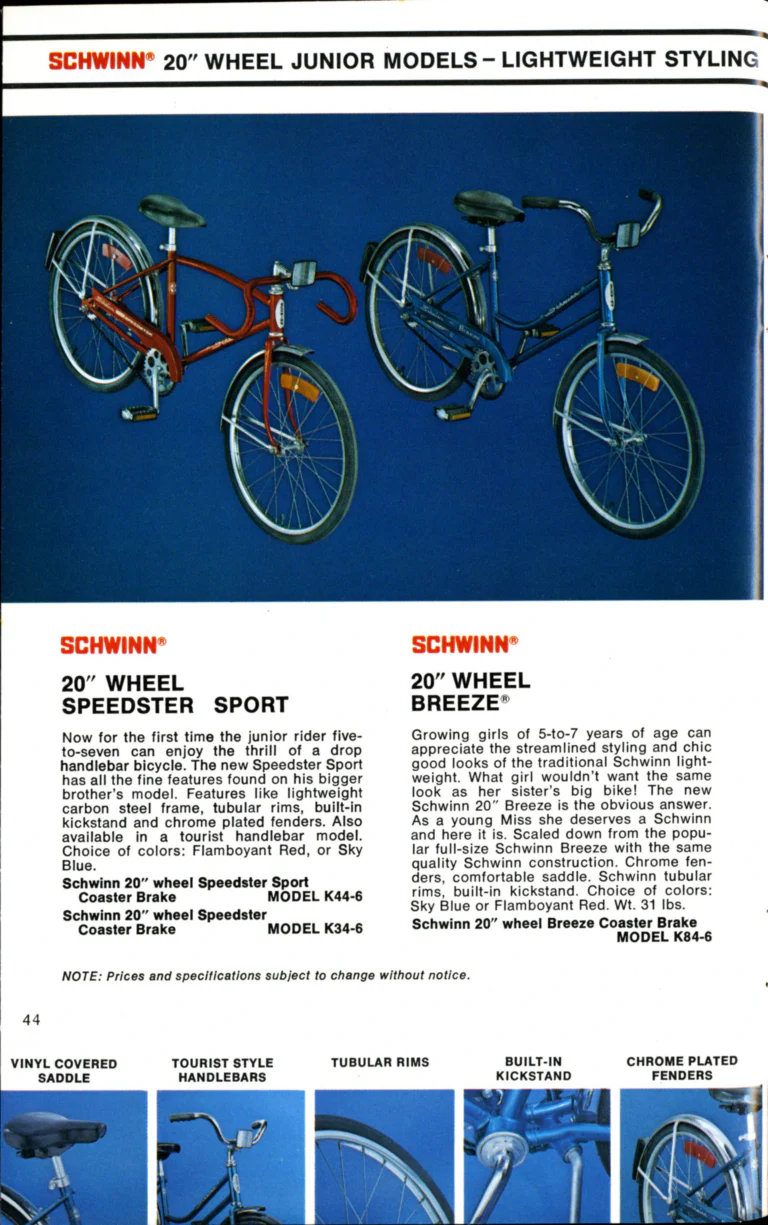 Schwinn 1976 Catalog — Cycling America: Paramount, Lightweight, Sting-Ray and Junior Bicycles, Parts and Accessories, with the Price List — page 44 of 64