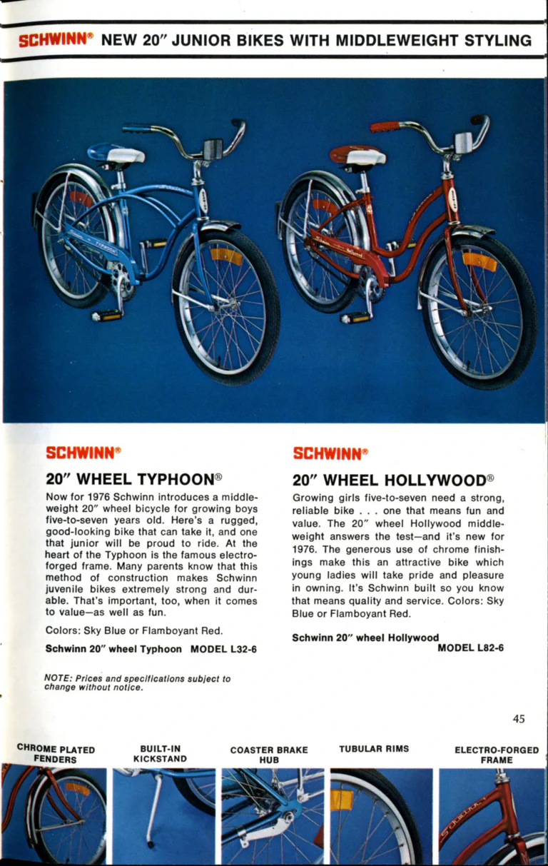 Schwinn 1976 Catalog — Cycling America: Paramount, Lightweight, Sting-Ray and Junior Bicycles, Parts and Accessories, with the Price List — page 45 of 64