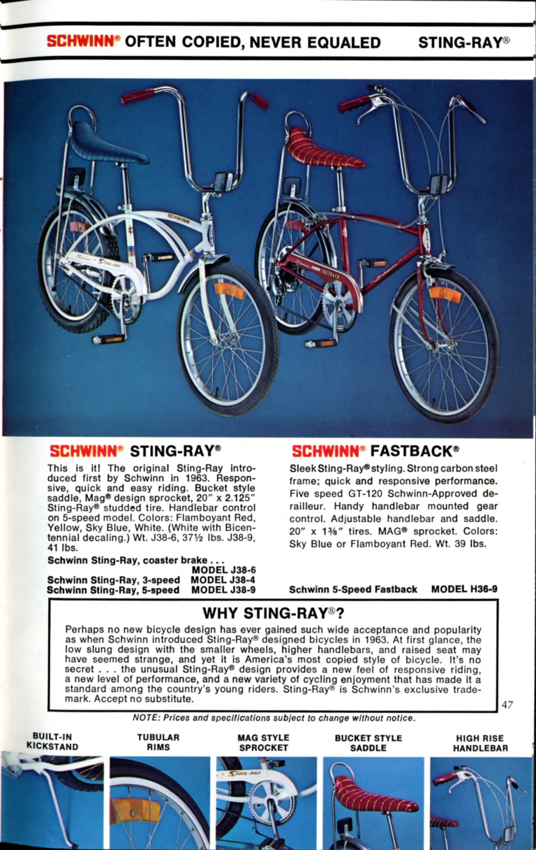 Schwinn 1976 Catalog — Cycling America: Paramount, Lightweight, Sting-Ray and Junior Bicycles, Parts and Accessories, with the Price List — page 47 of 64