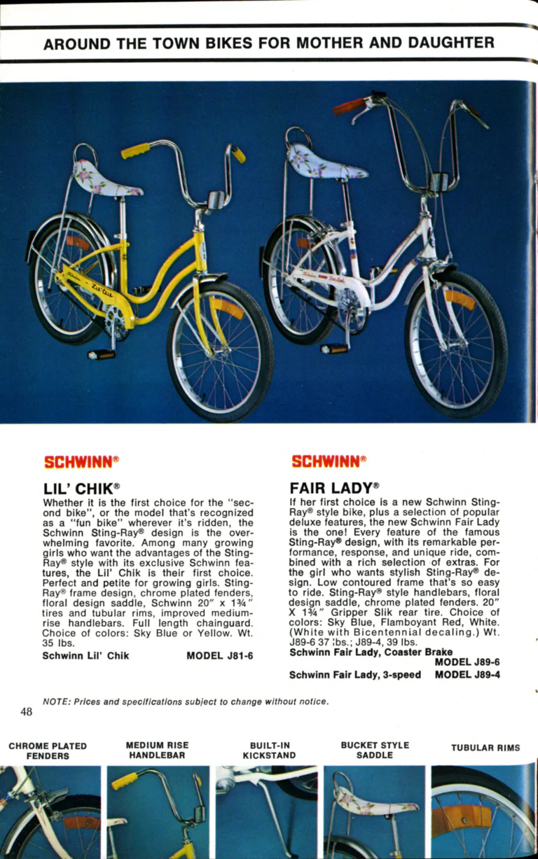 Schwinn 1976 Catalog — Cycling America: Paramount, Lightweight, Sting-Ray and Junior Bicycles, Parts and Accessories, with the Price List — page 48 of 64