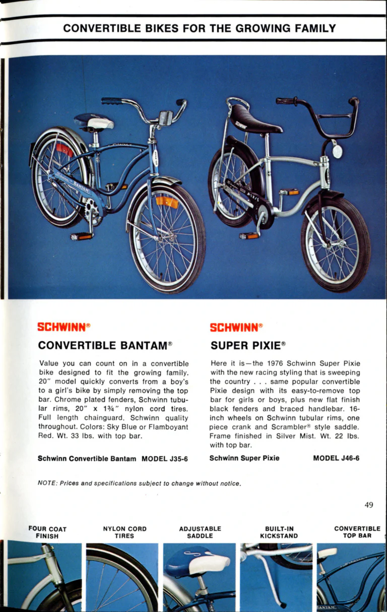 Schwinn 1976 Catalog — Cycling America: Paramount, Lightweight, Sting-Ray and Junior Bicycles, Parts and Accessories, with the Price List — page 49 of 64