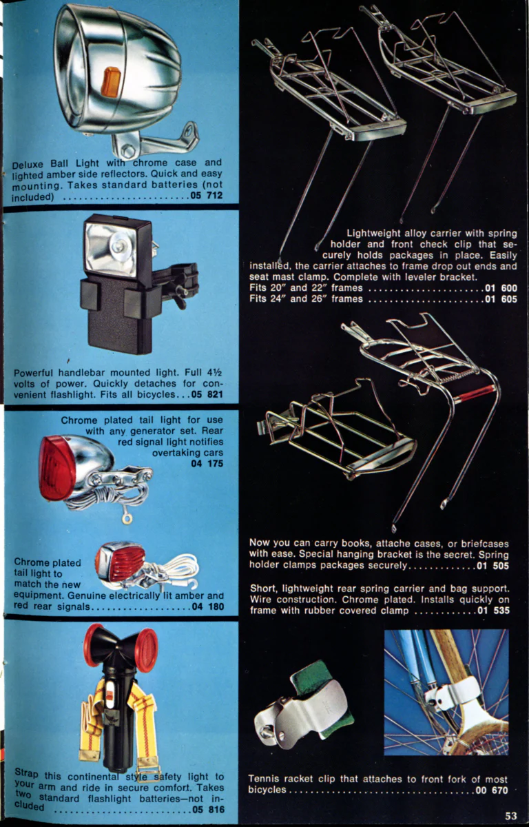 Schwinn 1976 Catalog — Cycling America: Paramount, Lightweight, Sting-Ray and Junior Bicycles, Parts and Accessories, with the Price List — page 53 of 64