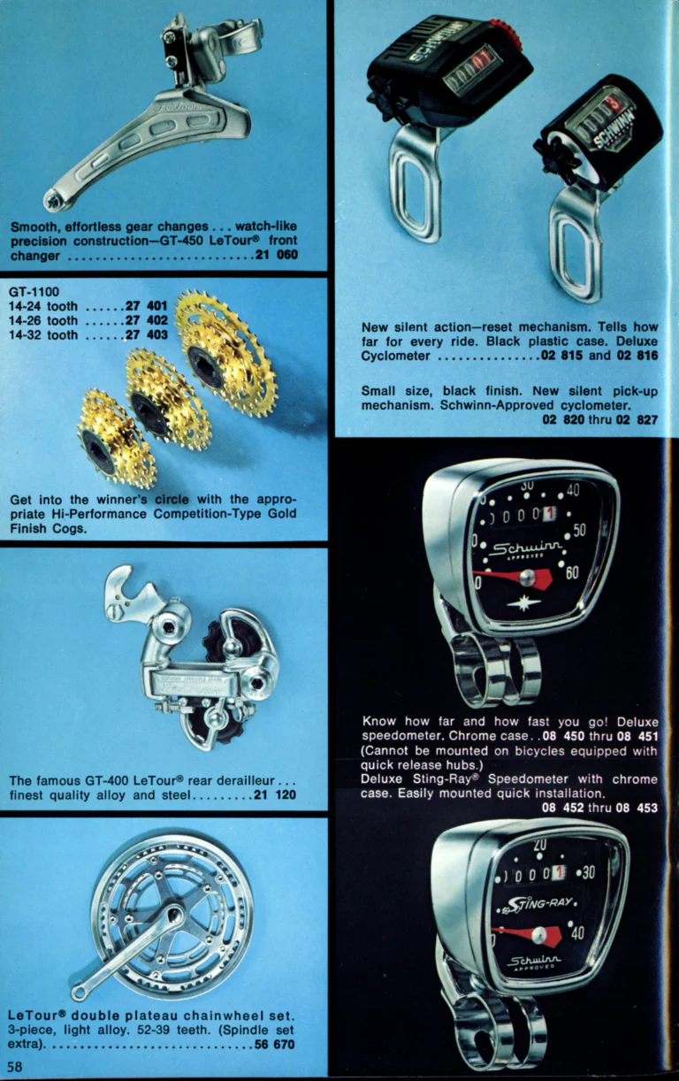 Schwinn 1976 Catalog — Cycling America: Paramount, Lightweight, Sting-Ray and Junior Bicycles, Parts and Accessories, with the Price List — page 58 of 64