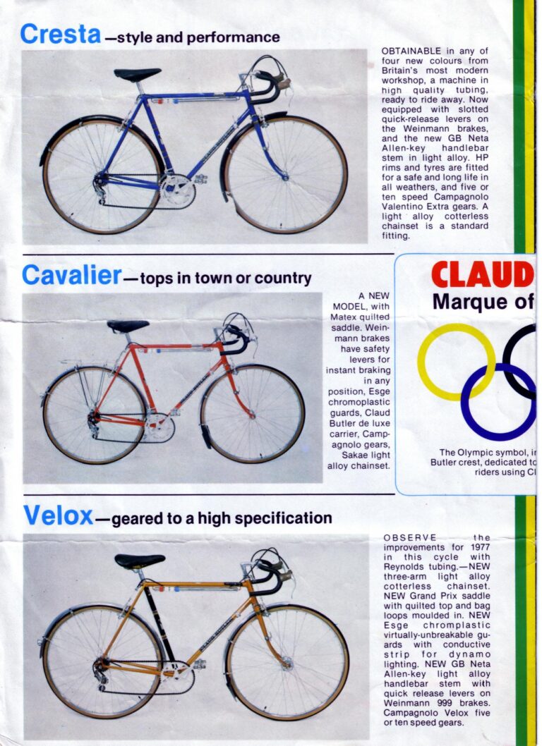 Claud Butler 1977 Brochure — Some of Today's Finest Bicycles: the Cresta, Cavalier, Velox, Competitor and Colstar — page 2 of 4