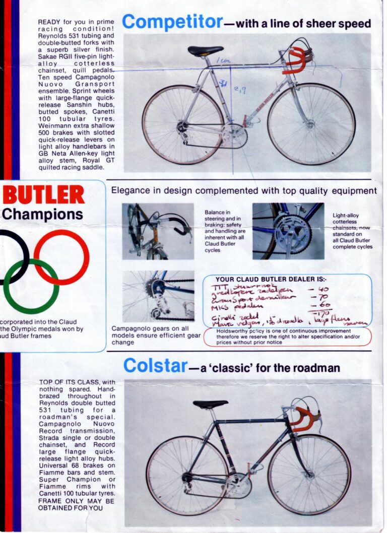 Claud Butler 1977 Brochure — Some of Today's Finest Bicycles: the Cresta, Cavalier, Velox, Competitor and Colstar — page 3 of 4