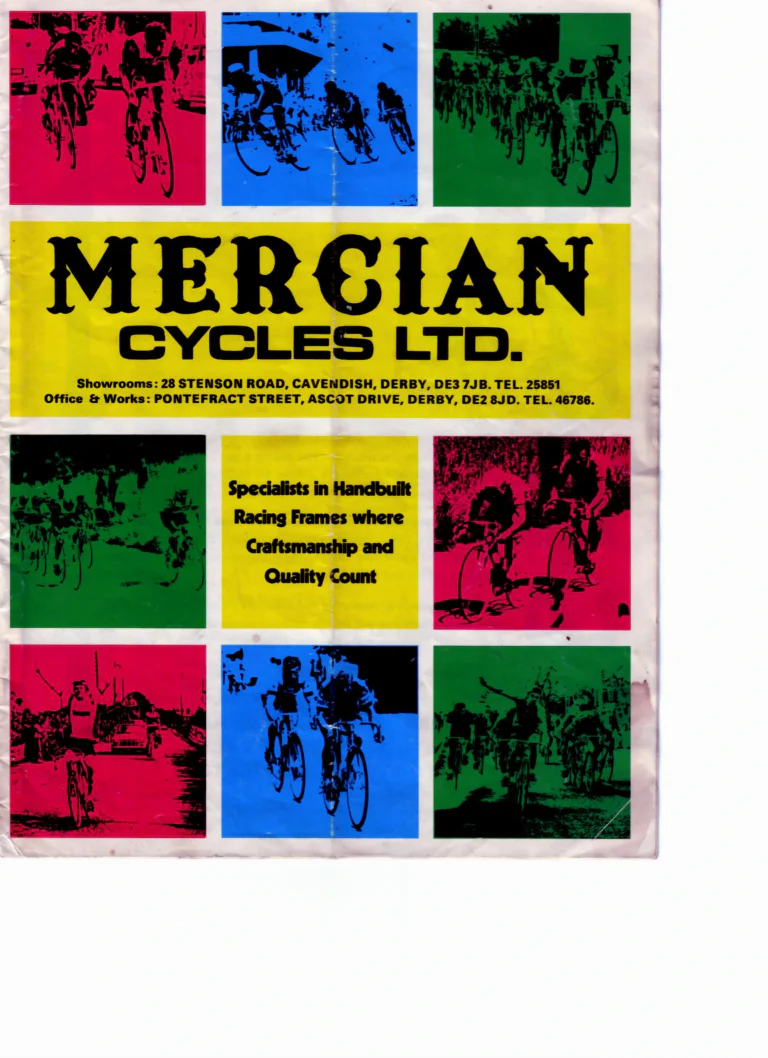 Mercian 1978 Catalog — Handbuilt Frames for the Discerning Cyclist, with the Retail Frame Price List of July 1978 — page 1 of 14