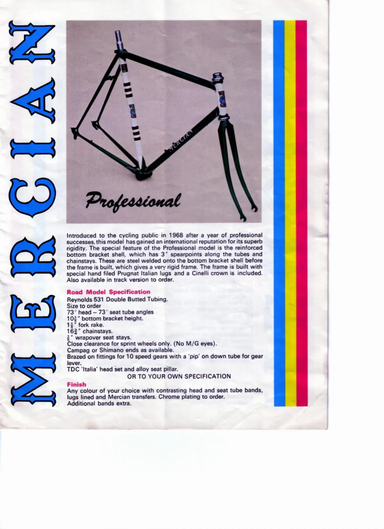 Mercian 1978 Catalog — Handbuilt Frames for the Discerning Cyclist, with the Retail Frame Price List of July 1978 — page 4 of 14