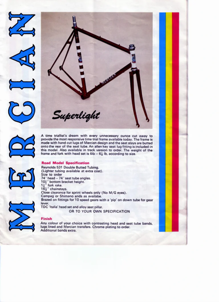 Mercian 1978 Catalog — Handbuilt Frames for the Discerning Cyclist, with the Retail Frame Price List of July 1978 — page 5 of 14